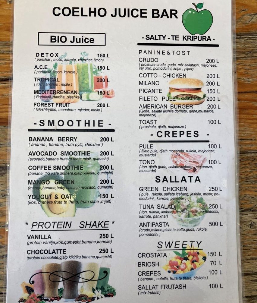 Menu-Coelho Juice Bar-Beautiful Vlora